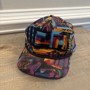 Vintage 80-90s Fresh Prince Style Snapback Hat Neon Colorful Abstract Rope Cobra